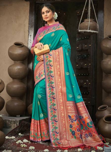 Sea Green Colour SANGAM SHWETAMBARI New Designer Heavy Wedding Wear Silk Saree Collection 2205